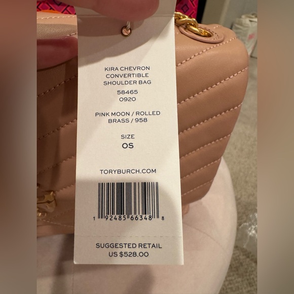 NWT Tory Burch Kira Chevron Convertible Shoulder Bag Pink Moon - Picture 7 of 8